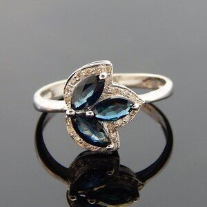 Genuine Sapphire and Diamond Ring in 925 Sterling Silver